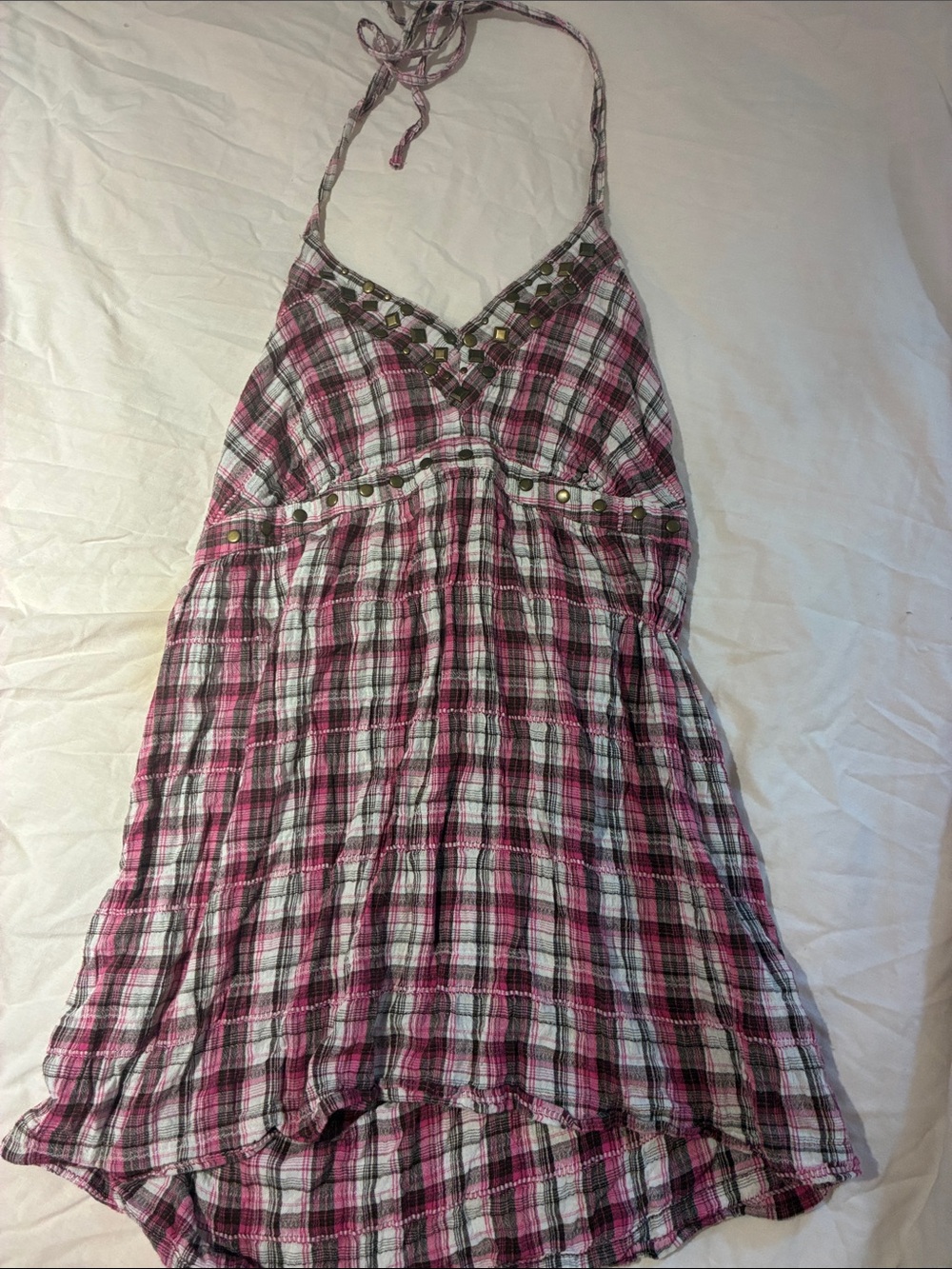 Pink Plaid Mudd Babydoll Halter Top